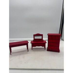 Greenbrier Red Wood Dollhouse Furniture 3 PC Set Bedroom Dresser Chest of Drawer